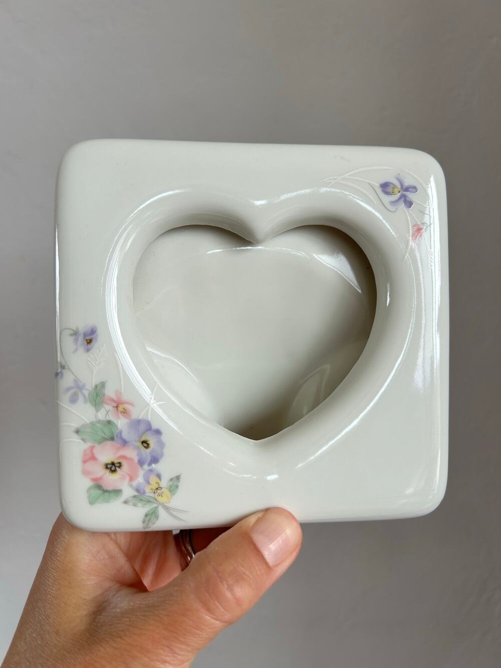 Vintage Russ Porcelain Heart Frame | Pansies Floral Frame | Cottagecore Decor